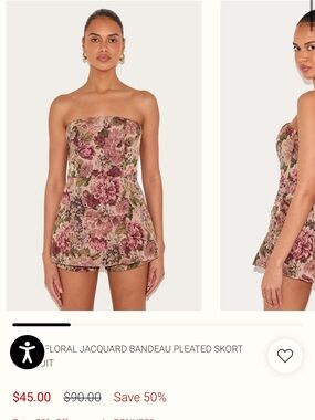 PrettyLittleThing Pink and Green Floral Jacquard Bandeau Romper